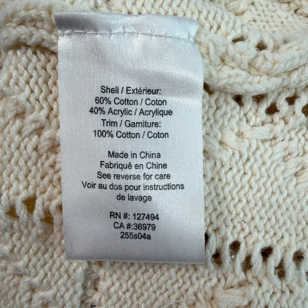 Heartloom Crochet Knit Top Sz S Cream Eyelet Peplum Boho Cottage Country Whimsy - Picture 7 of 8